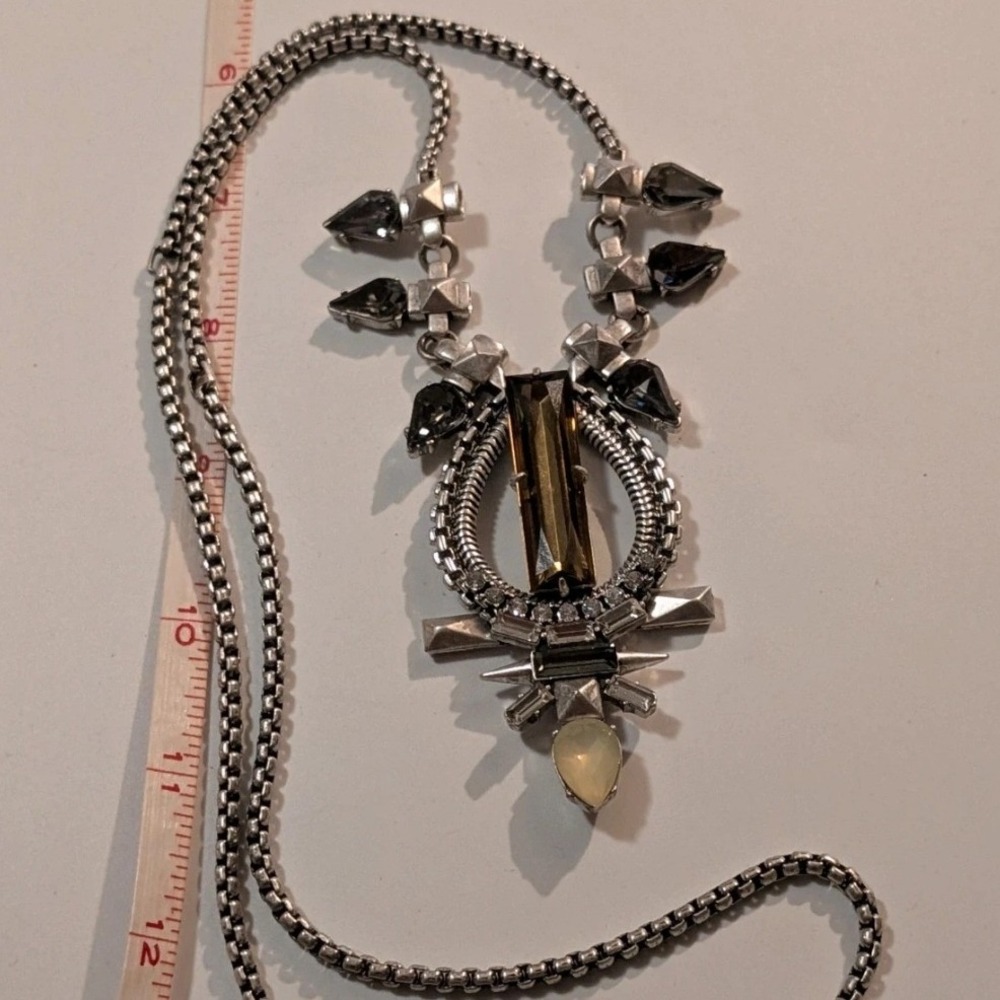 Stella & Dot Silver Tone Smoky Crystal Spike Statement Pendant Necklace